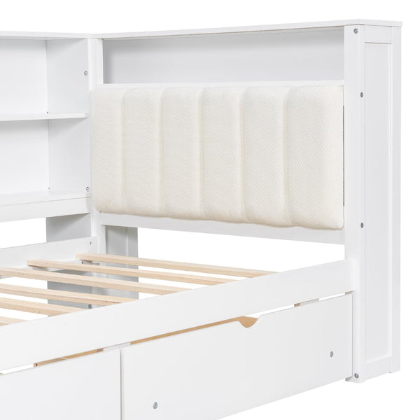 English Elm Wood Twin Size Platform Bed With Drawers, Charging Station, Led Light, Desk, & Upholstered Headboard N7090001046K-GIGA