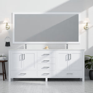 English Elm White Double Bath Vanity 84 in W x 22 in D with Carrara Marble Top, Chrome Faucet, 34in Mirrors, Durable Finish B2731S01062