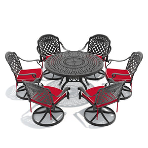 English Elm 7-piece Cast Aluminum Outdoor Dining Set with Swivel Chairs and Round Patio Table W1710S00308