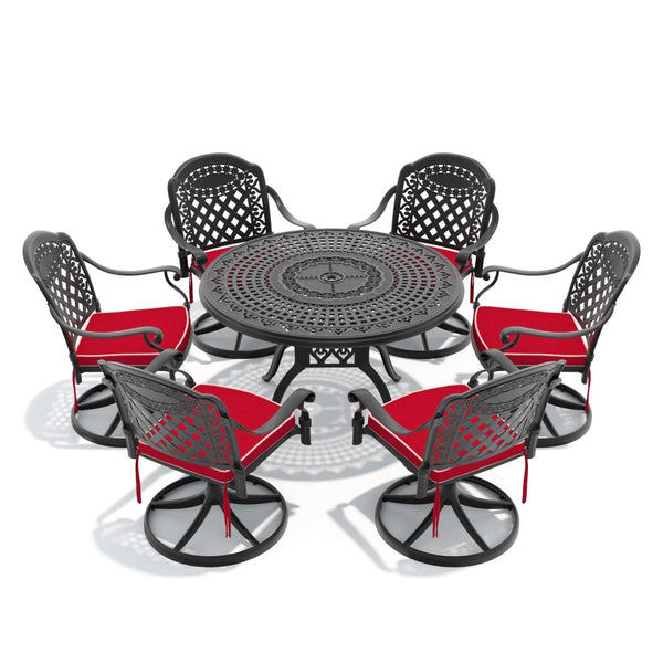 English Elm 7-piece Cast Aluminum Outdoor Dining Set with Swivel Chairs and Round Patio Table W1710S00308