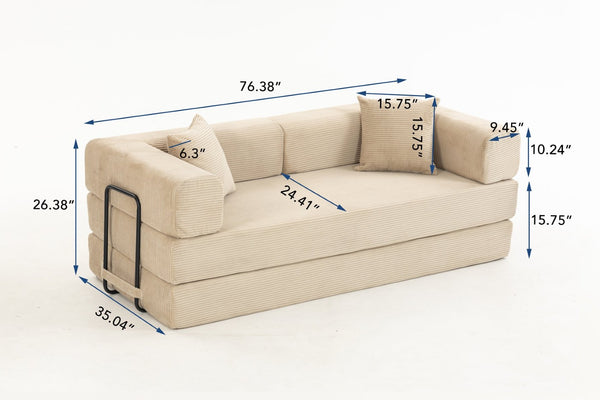 English Elm Full Foam Modular Sofa Bed Corduroy Upholstered Convertible Lounger for Studio Apartments Beige W3326P450777