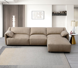 English Elm Veata Light Brown Suede Sectional Sofa with Pocket Coil Seats, Feather-Down Cushions, Chaise Comfort B2726S00537