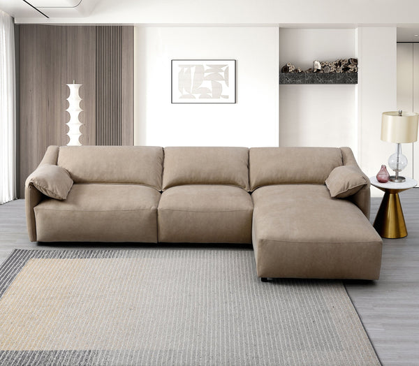 English Elm Veata Light Brown Suede Sectional Sofa with Pocket Coil Seats, Feather-Down Cushions, Chaise Comfort B2726S00537