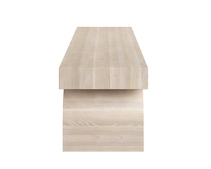Sunpan Cadence Contemporary Bench - Solid Light Oak with Geometric Base, Unique Whitewash Finish, 59" Design
