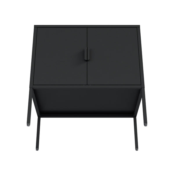 English Elm Ava 24" Metal Accent Cabinet in Black – Slim Steel Storage with Adjustable Shelf, Modern Minimalist Design B365P397879