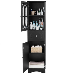 English Elm Tall Bathroom Cabinet Slim Freestanding Storage with Drawer & Doors, Adjustable Shelves, MDF Build Black WF289427AAB