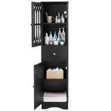 English Elm Tall Bathroom Cabinet, Freestanding Storage Cabinet With Drawer and Doors, Mdf Board, Acrylic Door, Adjustable Shelf, Black