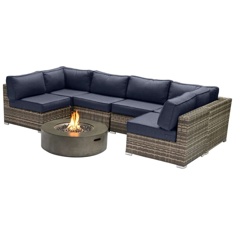 English Elm Outdoor 7-Piece Sectional With Fire Pit: Fully Assembled, Weather-Resistant Comfort For Your Patio! B120S00139-GIGA