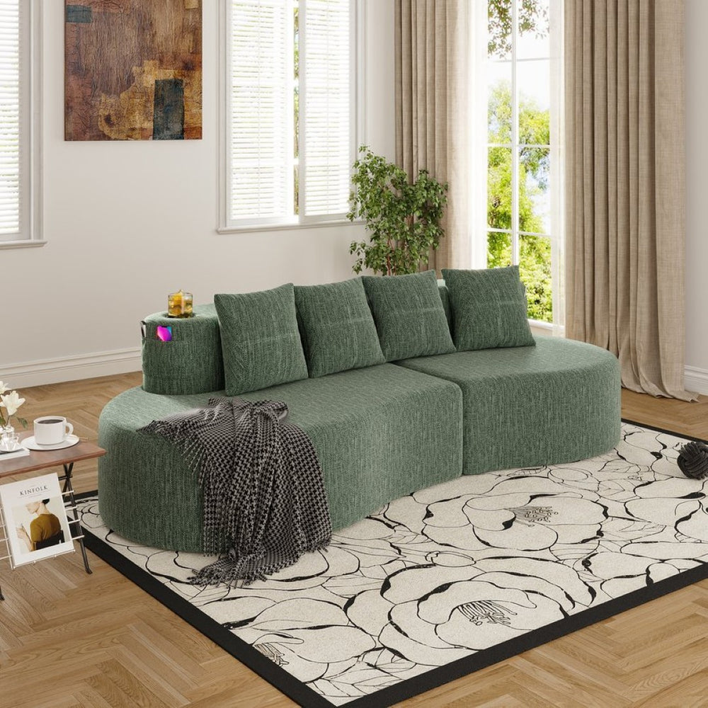 English Elm Modern Half Moon Chenille Sectional Three Seat Curved Sofa for Living Room or Apartment Green W395P435345