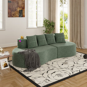 English Elm Modern Half Moon Chenille Sectional Three Seat Curved Sofa for Living Room or Apartment Green W395P435345