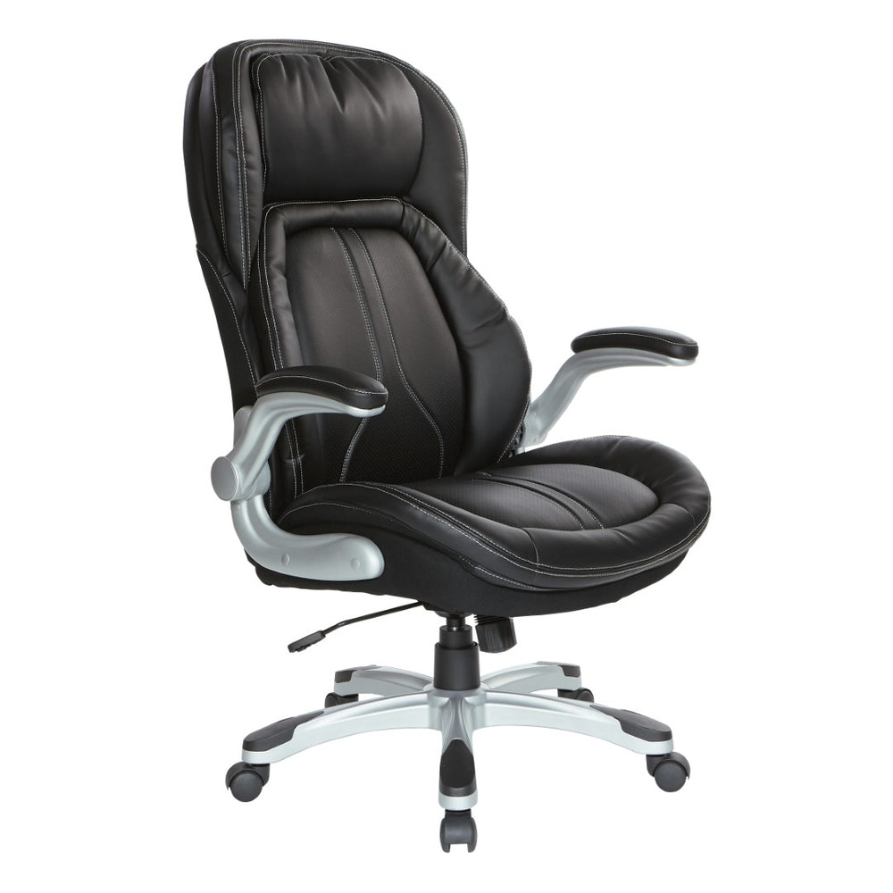 OSP Home Furnishings Bonded Leather Executive Office Chair with Lumbar Support and Ergonomic Adjustable Seat Silver ECH620636-EC3