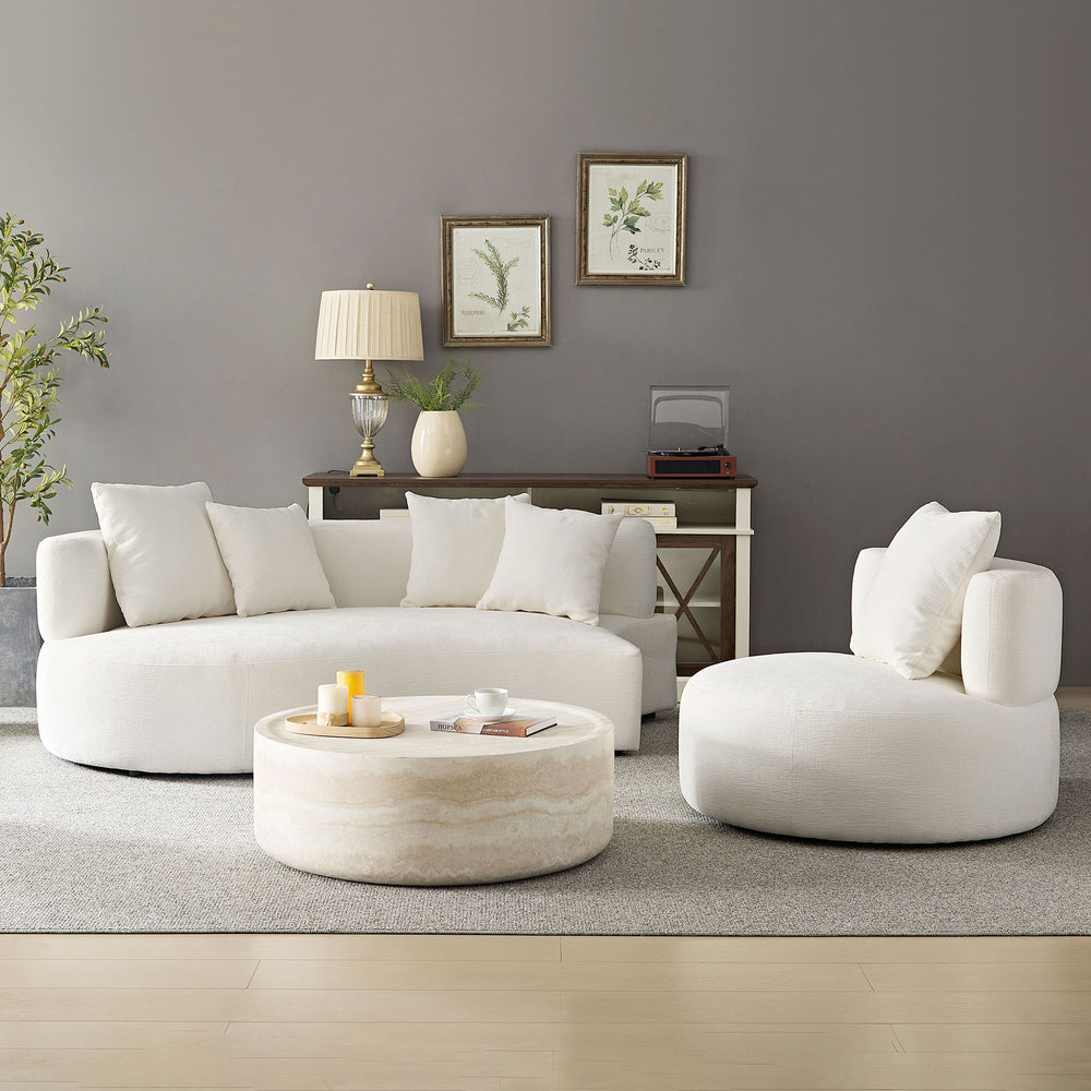 English Elm 110.23 Modern Curved 4-Seat Rotatable Sofa Couch – 360° Swivel Upholstered Fabric Cream Beige Comfort Retreat W2582S00099