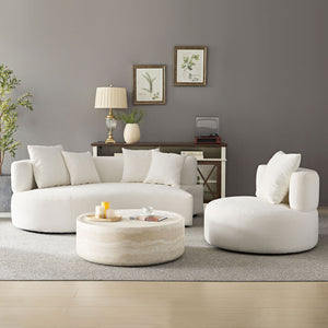 English Elm 110.23 Modern Curved 4-Seat Rotatable Sofa Couch – 360° Swivel Upholstered Fabric Cream Beige Comfort Retreat W2582S00099