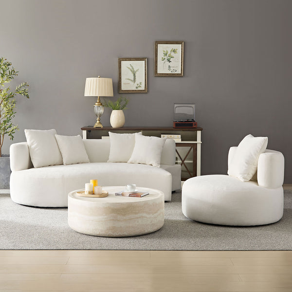 English Elm 110.23 Modern Curved 4-Seat Rotatable Sofa Couch – 360° Swivel Upholstered Fabric Cream Beige Comfort Retreat W2582S00099