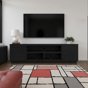 English Elm 89 Inch TV Stand Fully Assembled, Black Poplar & Okume Veneer Console for TVs up to 100" with Cable Management and Storage B108P255354
