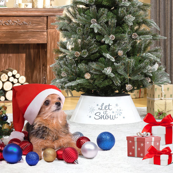 English Elm HOMCOM Steel Christmas Tree Collar Ring Skirt Cover for 7.5ft Trees, Durable Powder-Coated Guard, 26" x 9" White W2225P229115