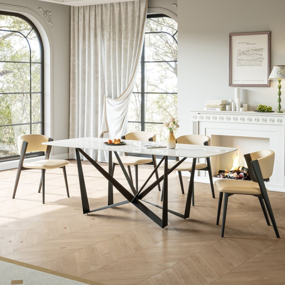 English Elm Carbon Steel Rectangular Dining Table with Stone Top for Contemporary Interiors W1002S00006