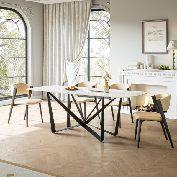 English Elm Carbon Steel Rectangular Dining Table with Stone Top for Contemporary Interiors W1002S00006
