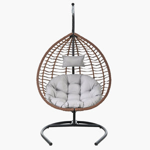 English Elm U_style Wicker Hanging Egg Chair with Stand Foldable Indoor Outdoor Swing Seat Brown+Gray N711P389502G