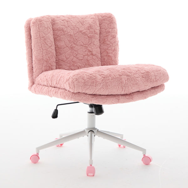 English Elm W26.4 Plush faux alpaca wide seat office chair with double cushion, 360° swivel, ergonomic chic design Pink W1143P369104