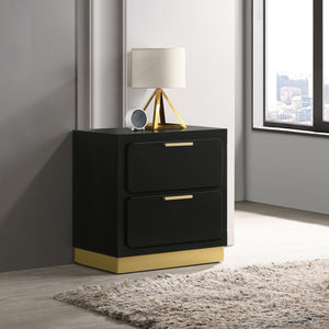 English Elm Sophia Black 2-Drawer Nightstand with Gold Accents, Sleek Bar Pulls, Recessed Base & Smooth Glides — Modern Bedside Storage Elegance B062P299897