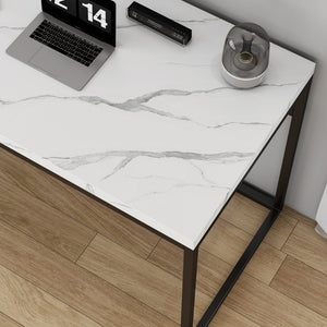 English Elm Home Office Writing Desk with Steel Frame and Scratch Resistant Two Tone Surface Marble W3151P400583