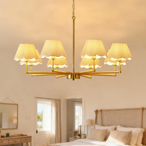 English Elm 8-light Gold Rope Wrapped Fabric Shade Chandelier for Dining and Living Rooms W5008P391581