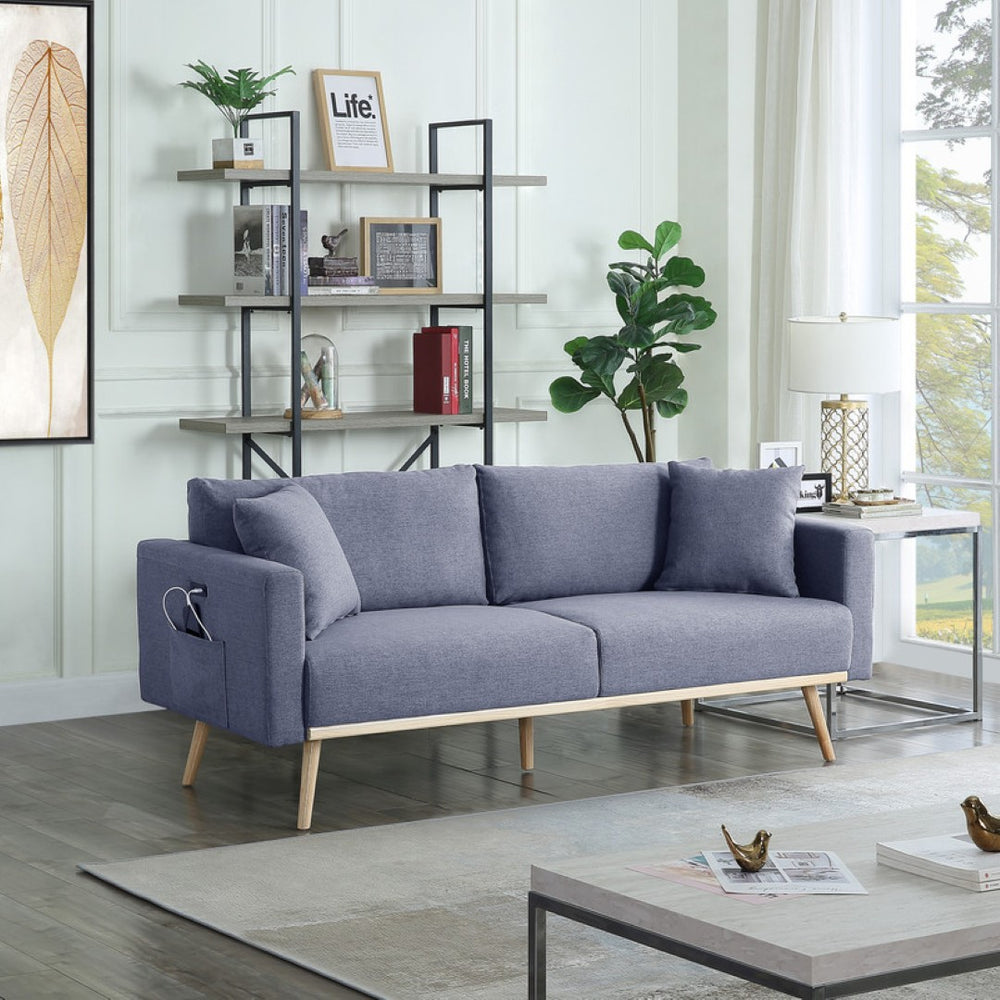 English Elm Elio Mid-century Modern Linen Sofa with Tapered Wood Legs and Built-in Usb Charging Dark Gray B2749P413348