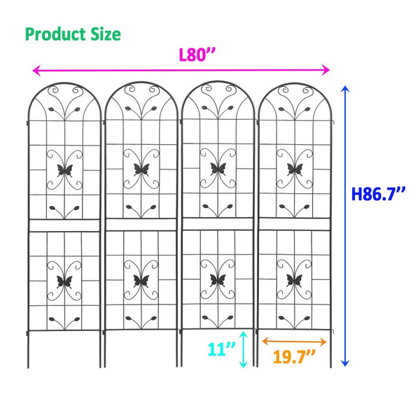 English Elm 4 Pack Powder Coated Steel Garden Trellis Panels Rustproof Vertical Vine Support Outdoor Black W1586P151254