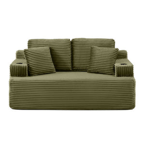 English Elm Boneless Floor Sofa Corduroy Upholstered 5 Seat Low Profile with Cup Holders for Living Room Green W1117S00434