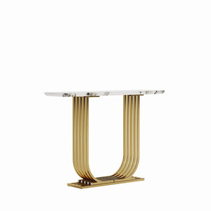 English Elm Accent Console Table Sculptural Black Gold Metal Legs Slim Entryway Hallway Decor W2263P395487