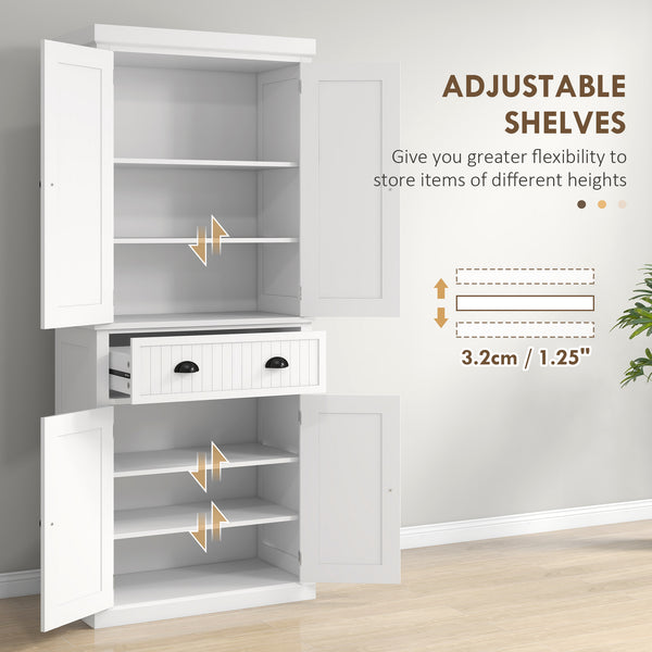 English Elm Homcom 72" Farmhouse Kitchen Pantry Cabinet With Adjustable Shelves, Drawer & Magnetic Doors, White W2225S00043