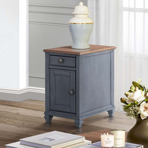 English Elm Americana Chairside End Table Rubberwood Build Distressed Finish with Usb Port Storage B108P193076