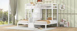 English Elm Twin Triple Bunk Bed Pine Frame with Staircase Storage Drawers for Kids Rooms GX000309AAK