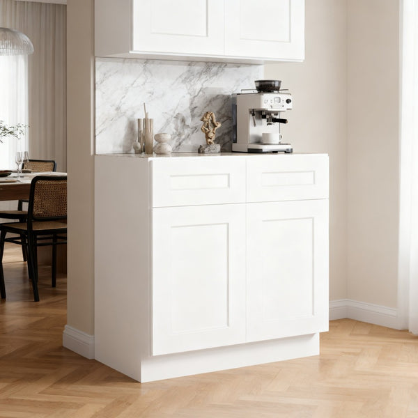English Elm 33" White Shaker Base Cabinet Solid Wood Dovetail Drawer Soft Close Kitchen Storage T2950P361483