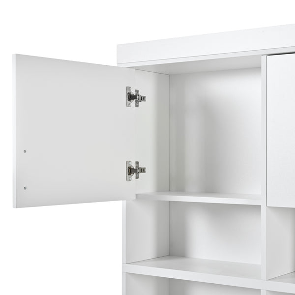 English Elm U-Can Multifunctional 75" Hall Tree with Bench, 3 Cabinets, 6 Drawers, Shelves & Anti-Tip Design White SJ000152AAK