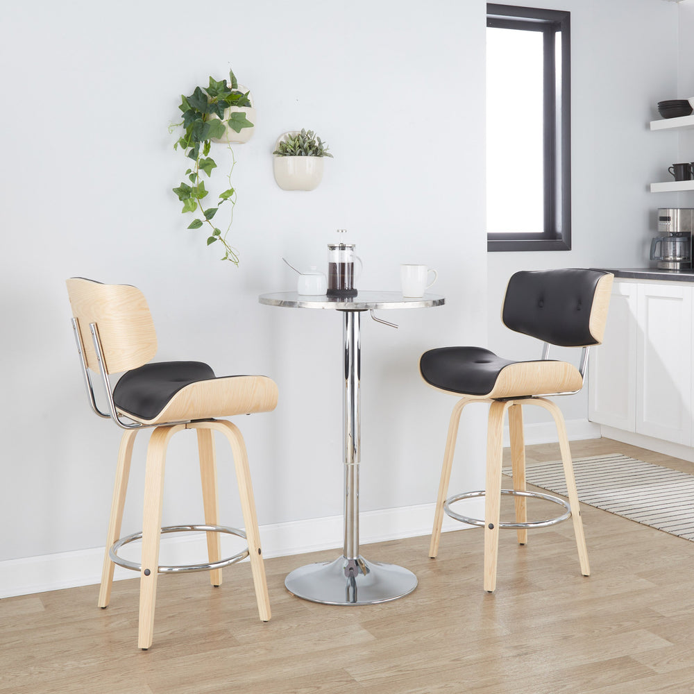 English Elm Bistro Adjustable Round Bar Table In Silver - Modern Swirl Aluminum Top & Chrome Base For Flexibility B202P223297