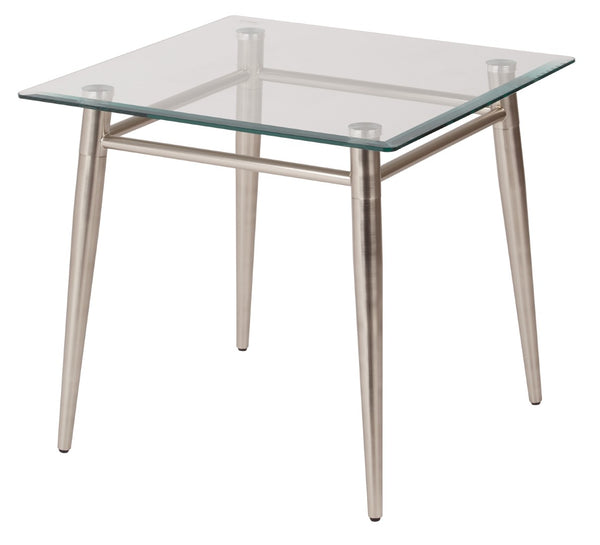 OSP Home Furnishings Brooklyn Square Glass Top End Table with Nickel Brushed Metal Frame for Modern Living Rooms MG0922S-NB