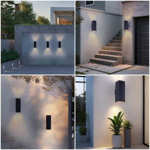 English Elm 18" Aluminum Cylinder Outdoor Wall Sconce Set of Two with up Down Porch Lighting W2312P416013