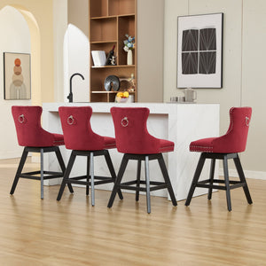 English Elm Swivel Velvet Barstools with Tufted Back Support, 360° Rotation, Foam & Spring Cushion, Sturdy Wooden Frame WINE RED W1143P369088
