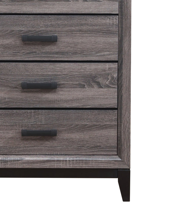 English Elm MIRAGE Solid Wood Chest with 5 Smooth-Glide Drawers, Foil Finish and Matte Black Hardware accents Black+ Gray 33.31 L x 18.58 W x 48.74 H B201P226158