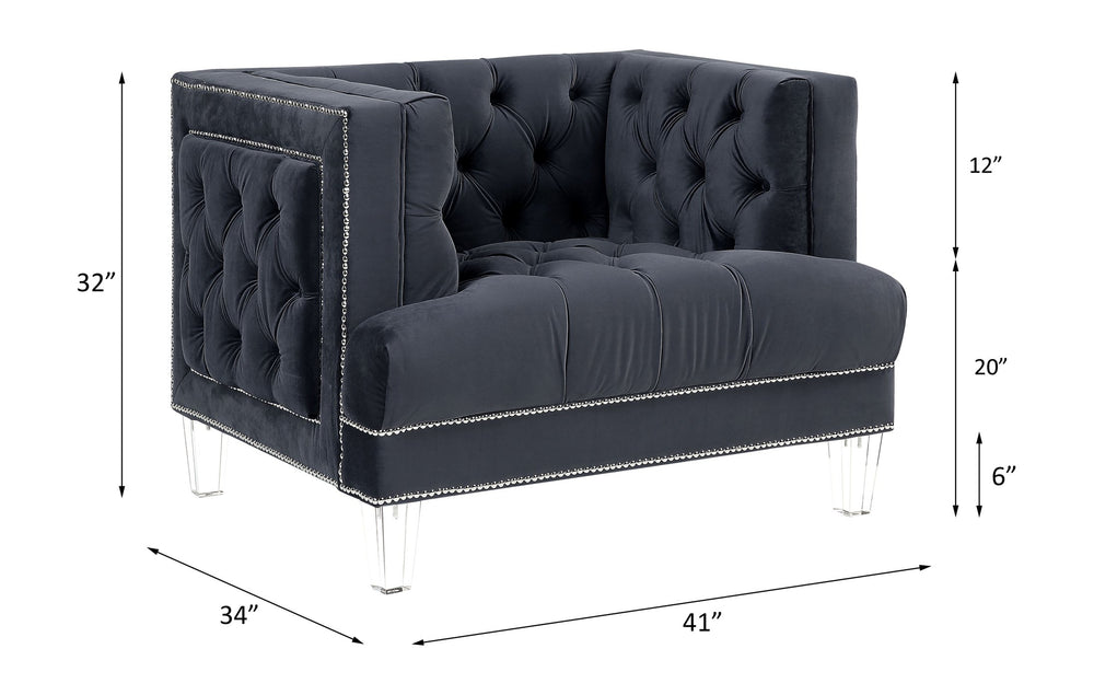 English Elm Ansario Velvet Accent Chair with Button Tufting, Full Foam Seat, Acrylic Legs, Stylish Upholstery Elegance Charcoal 42 L x 34 W x 26 H B2726P284223