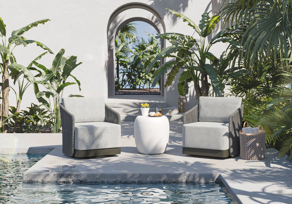Sunpan Iolite Contemporary Round End Table - Unique Natural Concrete Design for Indoor and Outdoor Spaces White