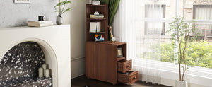 English Elm End Table With Charging Station, Ample Storage & Warm Walnut Finish For Bedroom Or Living Room W2593P289144
