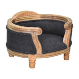 Solid Mango Wood Carved Battleship Tweed Pet Sofa/Bed with Padded Cushions - 18.90 x 16.14 x 12.60