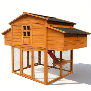 English Elm Chicken Coop Outdoor Backyard Habitat with Nesting Boxes Perch Rail and Weatherproof Roof W3166S00001