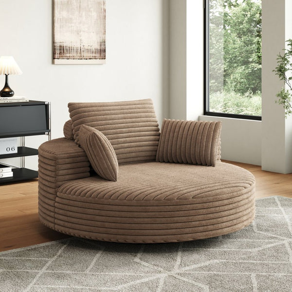 English Elm 55''l 55'l Faux Rabbit Fur Corduroy Swivel Chair Foam Cloud Lounge Seat for Bedroom W834S00446