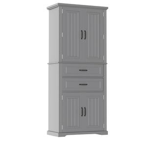 English Elm [video] Floor to Ceiling Matte Storage Cabinet with Drawers Shelves and Adjustable Interior Gray N759P407762E