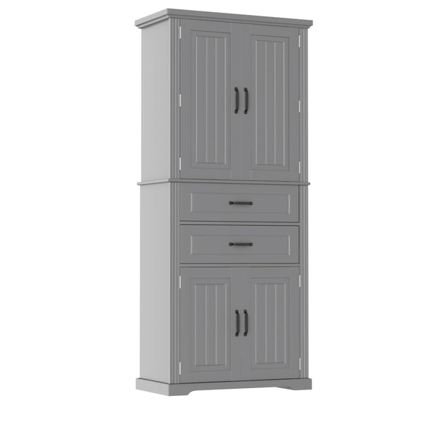 English Elm [video] Floor to Ceiling Matte Storage Cabinet with Drawers Shelves and Adjustable Interior Gray N759P407762E