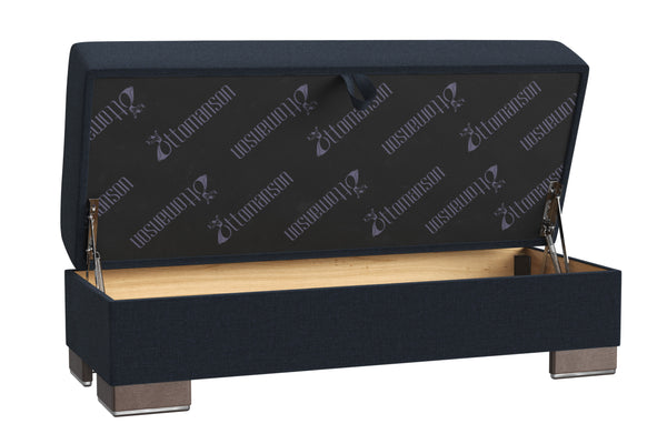 English Elm PrimeNest SkyHaven Upholstered Ottoman with Storage — Compact Microfiber Seat, Click-Clack Convenience Dark Blue B030P280954